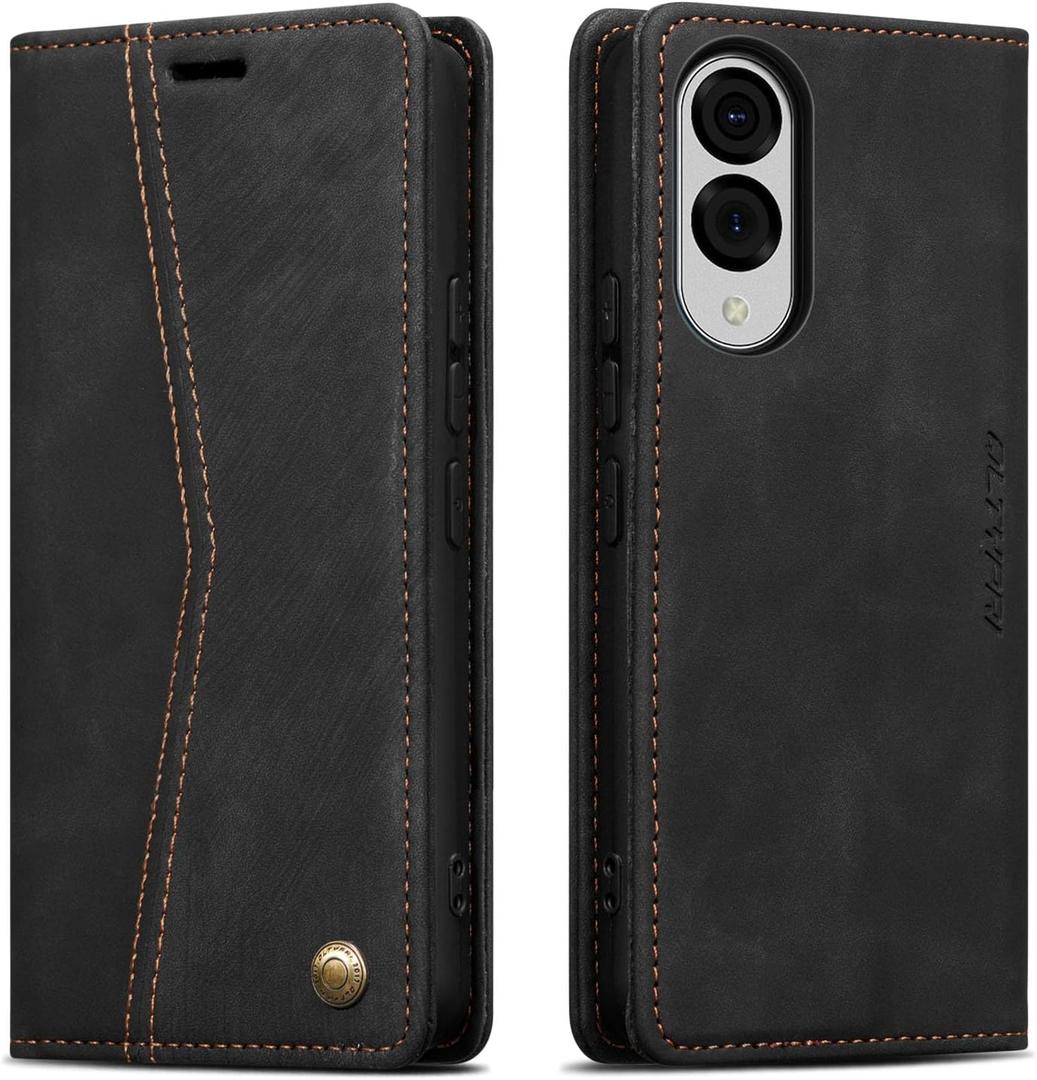QLTYPRI Case for Samsung Galaxy S25 Edge, Vintage PU Leather Wallet Case Card Slot Kickstand Magnetic Closure Shockproof Flip Folio Cover for Samsung Galaxy S25 Edge - Retro Black