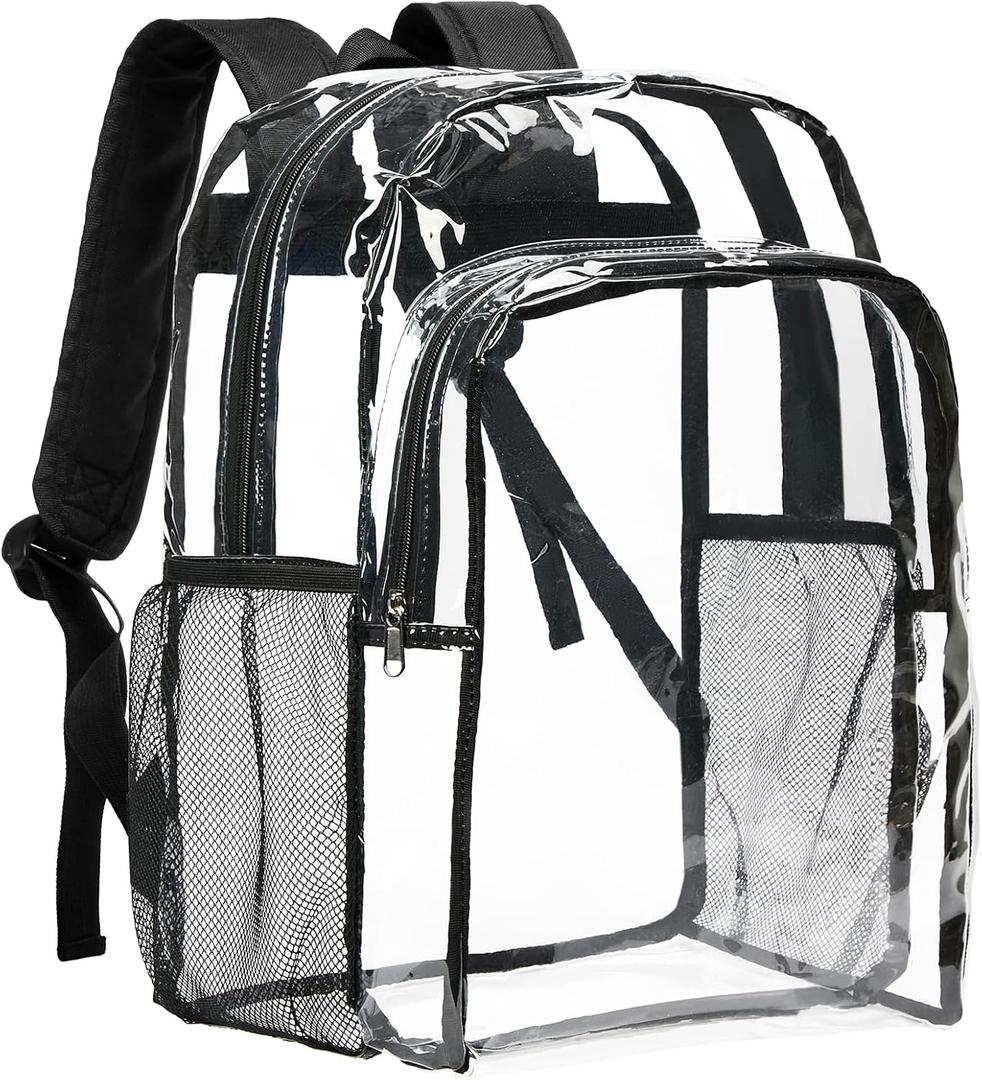 Vorspack Clear Backpack Heavy Duty - Transparent See Through Backpacks Extra Large Clear Bookbag for College Work Travel - Black