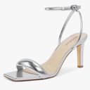 Modatope Color Silver Heels for Women Open Square Toe Chunky Heel Slip On Heeled Sandals for Women, Size 10