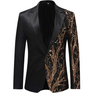Cloudstyle Mens Stylish Dinner Tux Dress Blazer Gold Sequin Slim Fit Suit Jacket Sport Coat X-Small