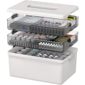 Citylife 3-Layer Medicine Storage Box, Medication Storage Box with Handle, Household Medical Organiser Portable Emergency First Aid Container for Home Cabinet Office Travel Car School
