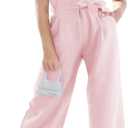 Girls Jumpsuit Kids Fashion Cap Sleeve Belted Wide Leg Romper Dressy One Piece Outfits with Pockets, 9-10 Years, Pink