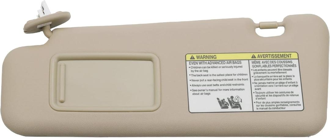 Dasbecan Front Left Driver Side Sun Visor with Light Compatible with Toyota Highlander 2008-2013 74320-48180-E0 (Beige)