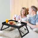 Bamboo Bed Tray Table with Foldable Legs, Breakfast Tray, Laptop Desk for Bed or Sofa,Food,Dinner,Serving,TV Table Kitchen, Eating,Working, Reading(Black)