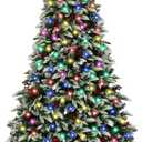7 Ft Prelit Artificial Christmas Tree with 300 Color Changing LED Lights, 8 Modes Snow Flocked Thick Full Pine Xmas Tree with 1980 PVC/PE Tips, 36 Berries Christmas Decoration Indoor Outdoor Holiday