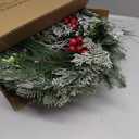 Pre-lit Christmas Wreath for Front Door, Flocked Branches, 18 Inch Battery Operated 20 LED Lights, Decorations for Indoor & Outdoor Green