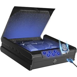 Voranexs Gun Safe, Gun Safes for 2 Pistols with 3 Quick-Access Fingerprint, Passcode, Key With Voice Prompt Pistol SafeHandgun Safe, Hand Gun Lock Box for Hom