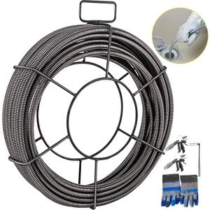 VEVOR Drain Cleaning Cable 75ft x 3/8 inch Solid Core Cable Sewer Cable, Drain Auger Cable Cleaner, Snake Clog Pipe Drain Cleaning Cable W/Four Shapes of Cutters