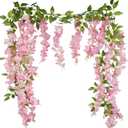 CISDUEO 2 Pcs Wisteria Hanging Flowers Wisteria Flowers Vine Garland Wedding Arch Decoration Pink Artificial Wisteria Vines Hanging Flower Vines Silk for Party Garden Home Table Backdrop 6 Feet