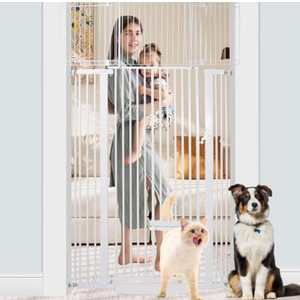 SHYUJAJIE 71 Inch Extra Tall Pet Gate with Small Cat Door, 29.55"-46.06" Adjustable Wide Dog Gate, Tall Cats Gates for Doorway, Stairs, House