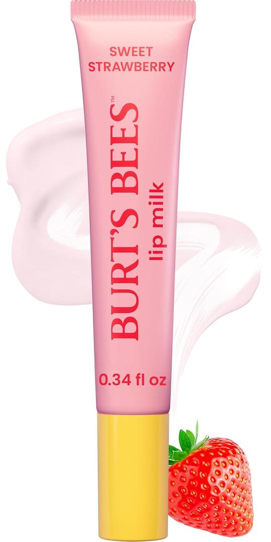 Burts Bees Lip Milk, Daily Lip Moisturizer, Sweet Strawberry, Vitamin Enriched Moisturizing Lip Balm with Almond Milk and Jojoba Oil, Hydrating for Softer Lips, 1 Tube, 0.34 Fl Oz