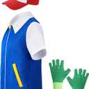 Adult Kids Anime Cosplay Costume Halloween Unisex Men Costume Hoodie Jacket Gloves Hat Sets for Trainers (3-4 Years, Blue)