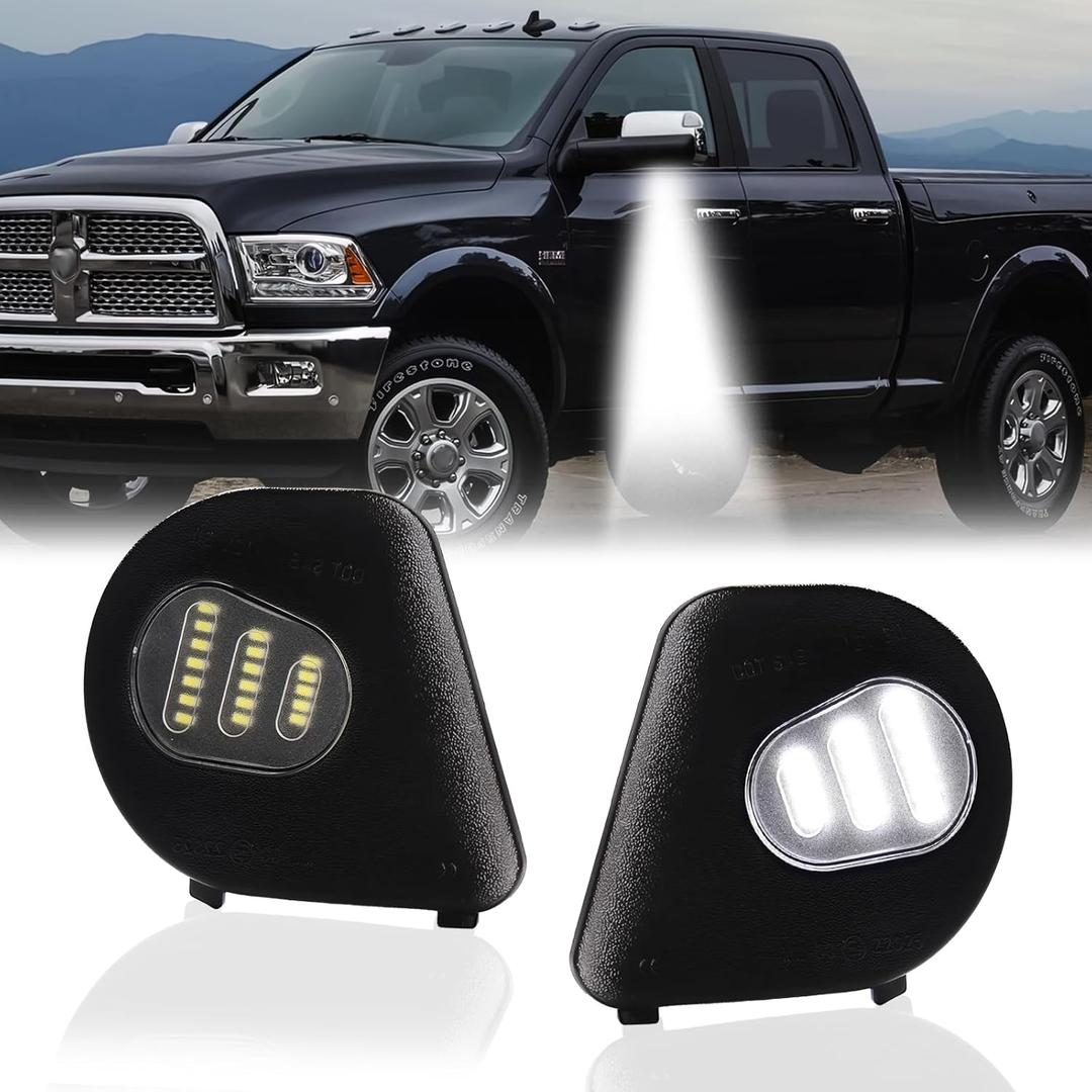 LED Side Mirror Puddle Lights for 2010-2019 Dodge Ram 1500 2500 3500 4500 5500 Towing Under Mirror Lamps, 6000K White 2PCS