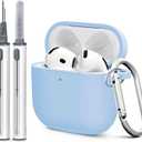 for Airpods 4th Case Cover, Soft Silicone Case with Cleaner Kit, Keychain, Full Protection for Men and Women, Compatible with AirPods 4th Generation (Lilac) (AirPods 4 Case, A2-Sky Blue)