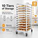 38" 10-Tier Bread Rack Cart Fits Full & Half Sheet Pans, 20.3"L x 26"W x 38"H