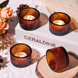 2 pcs Amber Tealight Candle Holders, Glass Votive Candle Holders Fall Decorations for Home Table Fall Wedding Centerpieces, Party Supplies and Vintage Decor