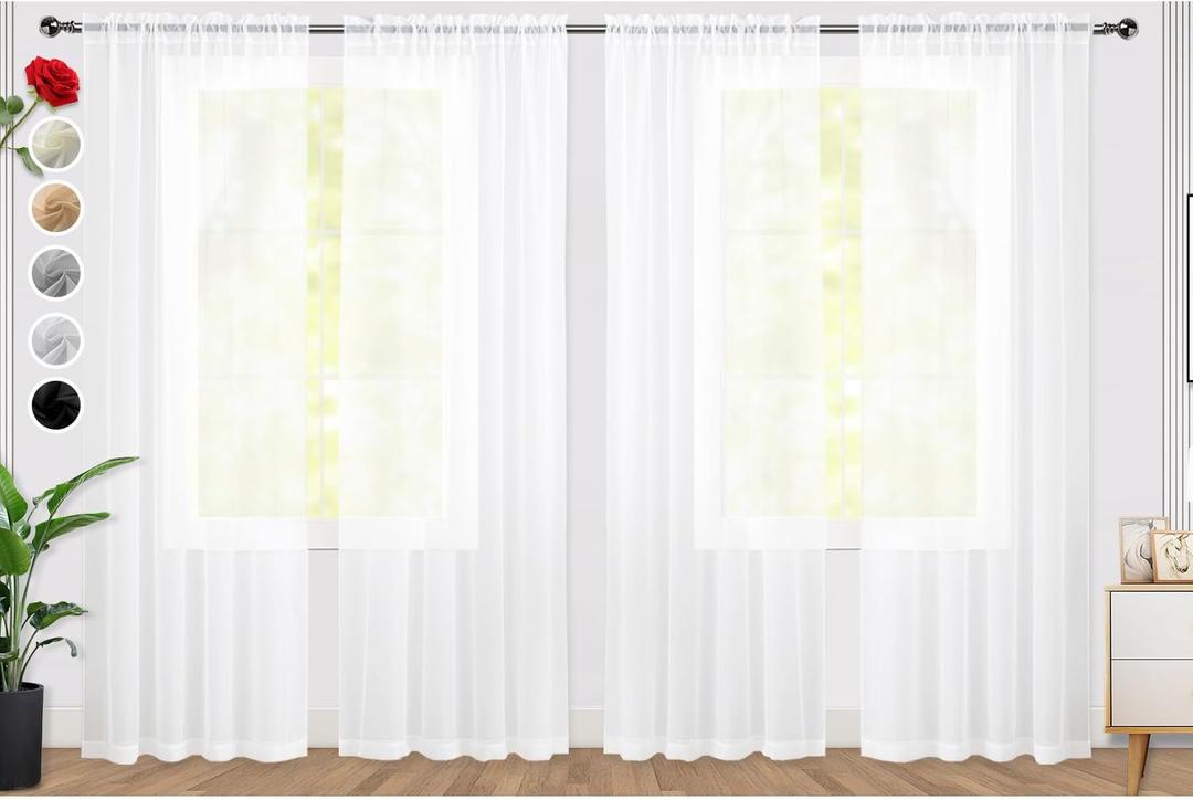 SpaceDresser Sheer White Curtains 4 Panels Rod Pocket Semi-Sheer Curtain 72 Inches Long Light Filtering Voile Window Drapes for Bedroom Living Room Kitchen, Each 52W x 72L