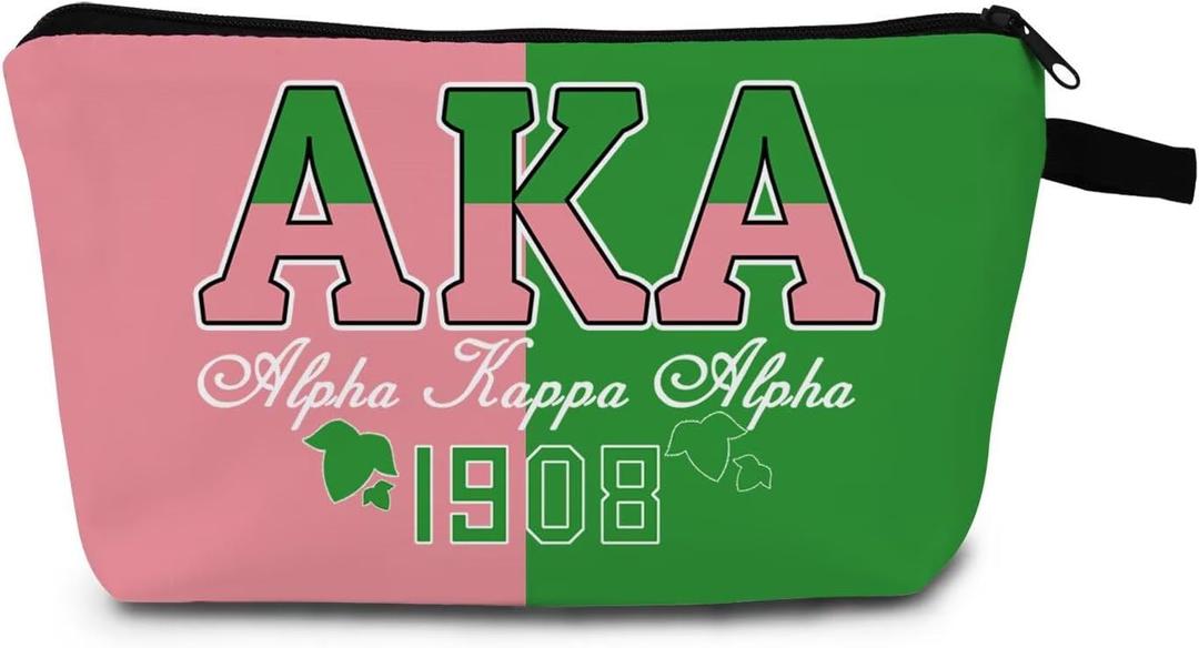 AKA Alpha Kappa Alpha Print Makeup Bag 1908 Design Cosmetic Organizer Sisterhood Birthday Gift Festival Present for Women Teens Travel Beauty Pouch