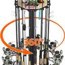 KEXMO Mobile Fishing Rod Holder Pole Rack for Garage, 360 Degree Lockable Wheels, Rigging Station, Heavy-Duty Steel Space-Saving Floor Stand, Holds 16 Combos, Fishing Gear Storage, Natural Wood Grain
