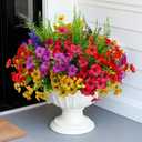 Artificial Fake Flowers for Outdoor UV Resistant,16 Bundles Silk Outside Plants Decoration for Hanging Planters, Daisy Eucalyptus Faux Flower Spring Summer Garden Yard Patio Balcony Home