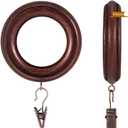 20 Pack Wooden Drapery Curtain Rod Rings with Clips 3 Inch Outer Diameter Natural Farmhouse Beech Wood Carved Drapes Rings 1.8 Inch Interior Diameter for 1-1.5 Inch Curtain Rod Pole (Retro Brown)