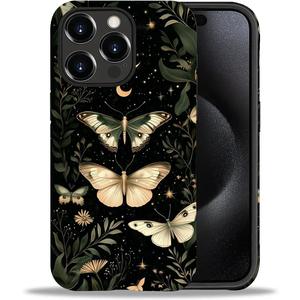 CARLOCA Case for iPhone 15 Pro Max,Gothic Dark Butterfly Soft TPU + Hard PC 2-in-1,Shockproof Anti-Scratch Protective Case Compatible with iPhone 15 Pro Max