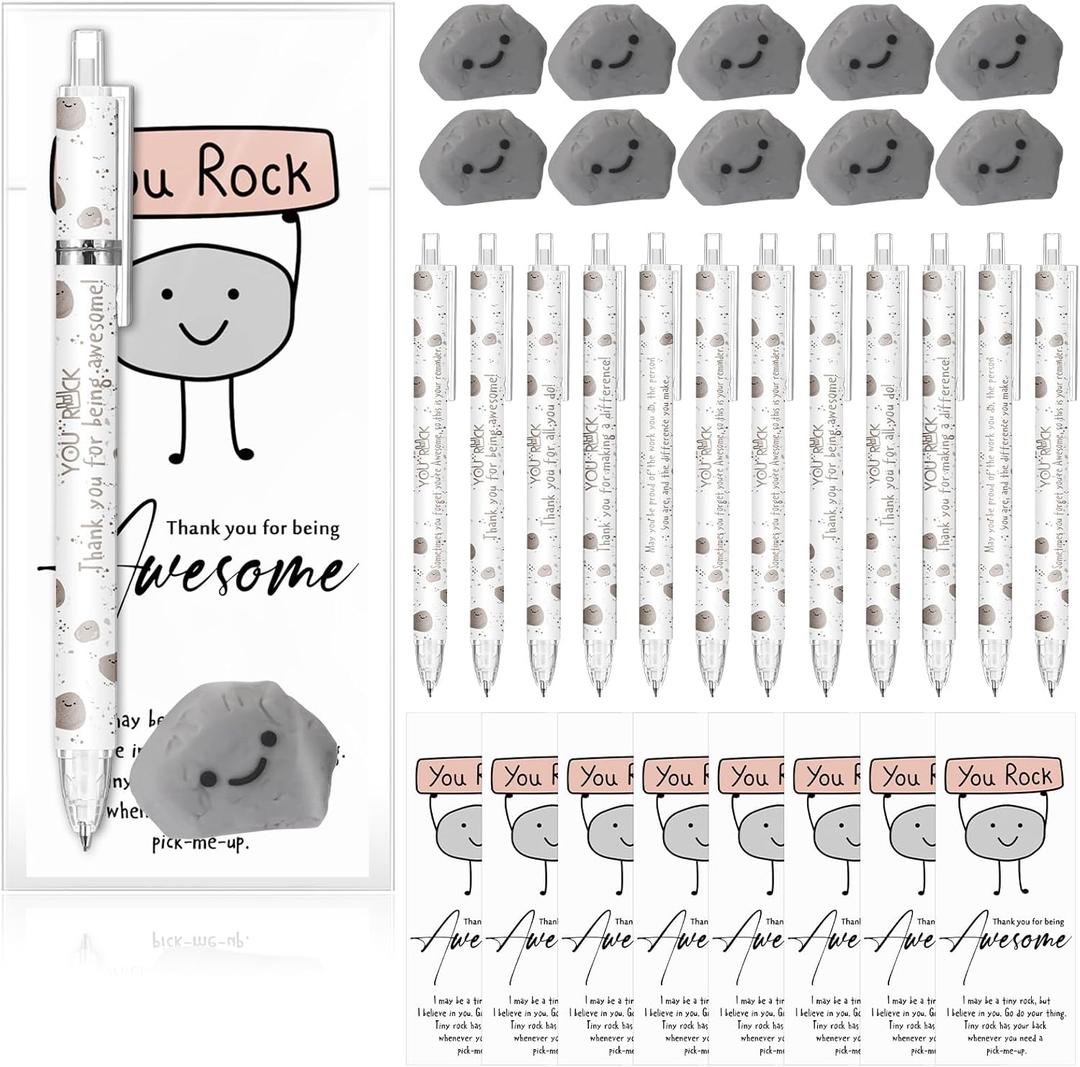 60 Sets Employee Appreciation Gifts You Rock Pencils Bulk 6 Styles 0.7 mm Mechanical Pencils with Erasers Positive Cards for Social Worker Volunteer Teacher Coworker Office Staff Supplies
