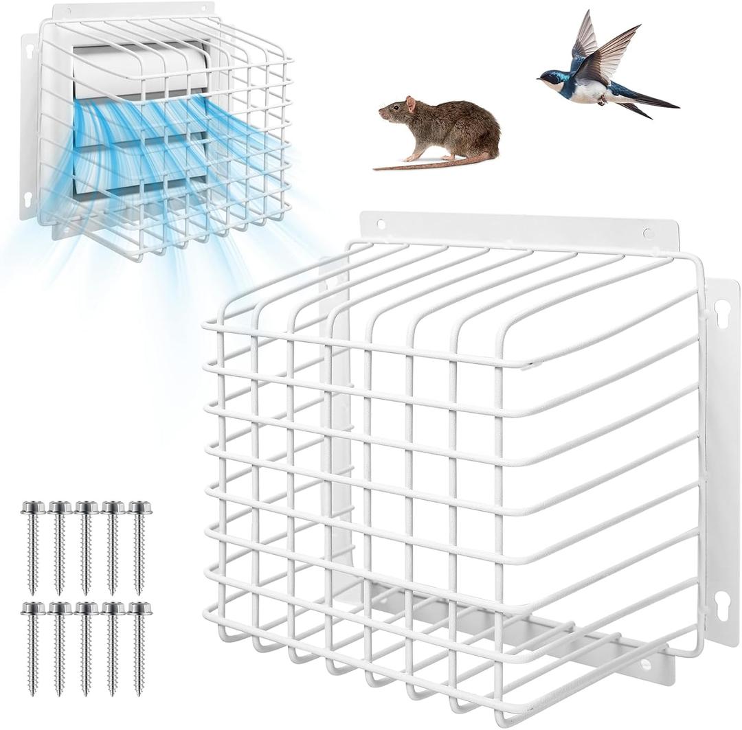 Universal Outside Bird Guard - Stainless Steel Construction Vent Cover, Fits 3 inch to 4 inch Vent Hoods, Prevents Birds, Rodents and Debris from Entering Dryer or Bathroom Exhaust Fan, White