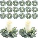 20 Pcs Artificial Eucalyptus Candle Rings, Boho Wedding Candle Holder Wreaths with Green Leaves, Decorative Pillar Candle Rings for Centerpieces and Home Decor