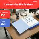 Staples File Folders, Letter Size, 1/3Cut Top Tabs, Blue, Durable 10.5Point Paper Stock, 100/Pack