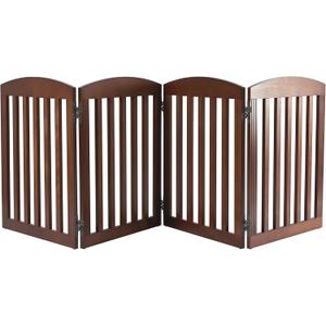 SPIRICH 96" Extra Wide 28" Tall Dog Gate Indoor, Dog Gates for Doorways, Stairs, The House, Wooden Freestanding Foldable Pet Gate, Step Over Puppy Gate, 4 Panels, Brown (Warm Pecan)