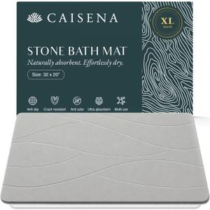 Extra Large Stone Bath Mat 32 x 20 Inch | Quick Dry Diatomaceous Earth Bath Mat | Includes Anti Slip Pad & Restoration Kit - A Quick Dry Bath Mat & Cleaner Alternative to Fabric | Light Gray XL