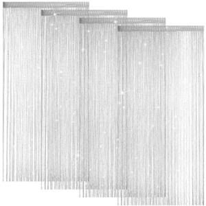 4 Pieces Glitter String Curtains Doorway Beads Curtains, 39 x 79 Inch Hanging Fringe Hippie Room Divider Door String Curtain Boho Doors Tassel for Doorways, Windows, Closet, Privacy Decor (Silver)