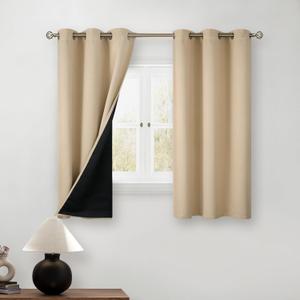 BGment Short 100% Blackout Curtains for Bedroom, Thermal Insulated Energy Efficiency Noise Reducing Grommet Curtains 54 Inch Length with Liner for Small Window Set of 2 Panels Each 42 Inch Wide, Beige