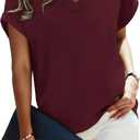 WIHOLL Womens Tops Dressy Casual Rolled Short Sleeve V Neck T Shirts Summer Business Work Blouses Crepe Texture Outfits