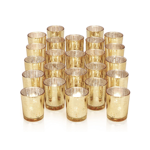 Gold Tea Lights Candles Holders for Wedding Centerpieces, Votive Candle Holders for Party Home Wedding Shower Decorations, Table - Mercury Glass Votives, 12Pcs