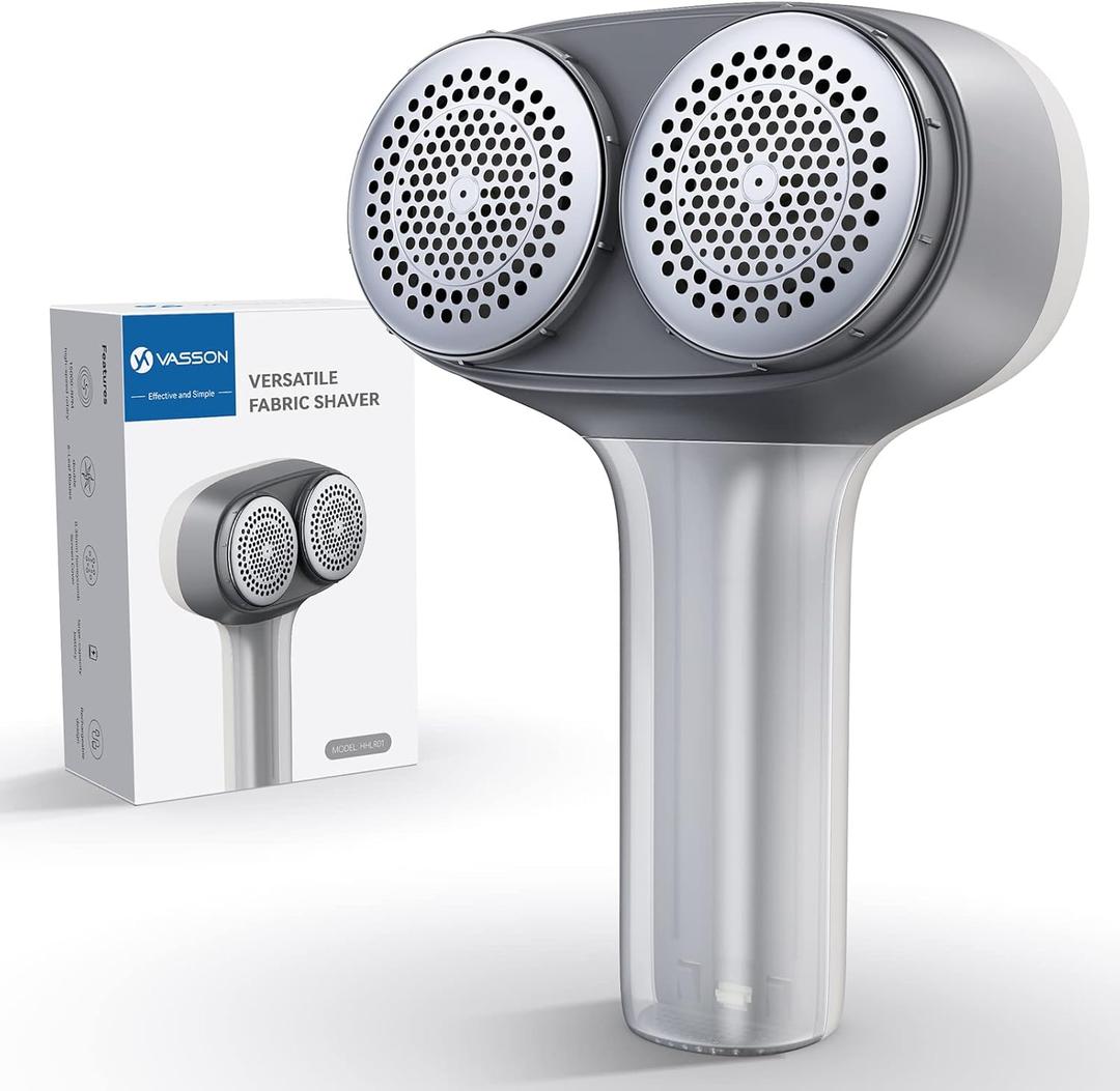 VASSON Fabric Shaver, Electric Lint Remover, Rechargeable Lint Shaver, Sweater Shavers to Remove Pilling, Large Fuzz Remover for Clothes Couch Furniture (Greyish White)