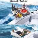 Utility Boat Bar Organizer Table with Rod Holder, Portable Detachable Marine Table with Cup Holders & Storage for Food, Drinks, and Fish Cleaning, Gift for Him, Boaters, Fishers, Outdoorsman
