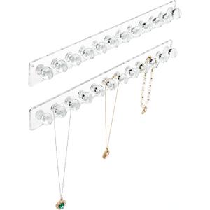 Heesch Necklace Holder, Acrylic Necklace Hanger, Wall Mount Necklace Organizer, Jewelry Hooks for Necklaces, Bracelets, Chains (2-pack Clear)