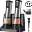Electric Salt and Pepper Grinder Set 2 Pack, Adjustable Grinding Speed Adjustable Coarseness, Rechargeable Automatic Salt Pepper Shakers Stainless Steel Large Capacity for Kitchen, Dining or Camping