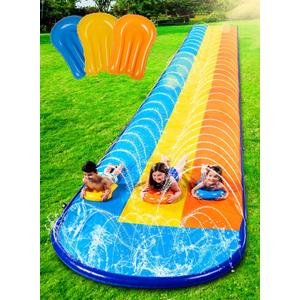 Sloosh Triple Water Slide with 3 BodyBoards, 22.5FT Lawn Water Slip Splash Pad Slide Summer Toy with Build in Advanced Sprinkler for Kids Adults Backyard Summer Water Fun