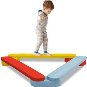 Autirinee Balance Beam Stepping Stones, Wooden Montessori Toy, Build Coordination and Gross Motor Skills, Gymnastics Obstacle Course Indoor&Outdoor, Toddler Gift (3pcs, Multicolor)