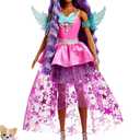 Barbie A Touch of Magic Fashion Doll, Brooklyn with Wing-Detailed Dress, 7-inch Long Colorful Hair, 2 Fantasy Pets & Accessories