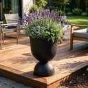 KOL Planters Flower Pots, Large Plastic Urn Planters for Indoor Outdoor Plants, Black Pedestal Planter Pots, 23 Inch Tall Decorative Planters with Drainage Holes & Plugs for Patio Garden, 1 Pack, Single: 23"