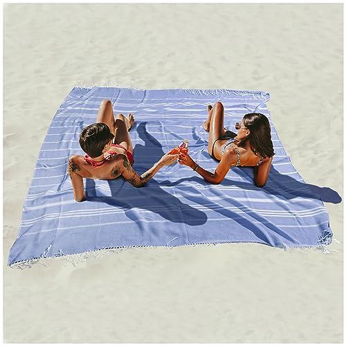 Giant Huge Thin Boho Throw Blanket Turkish Beach Blanket Towel Jumbo Extra Large XL XXL Big Oversized Outdoor Picnic Accessories Travel Essentials for Family Camping Gears Must Haves Yard Mat Navy