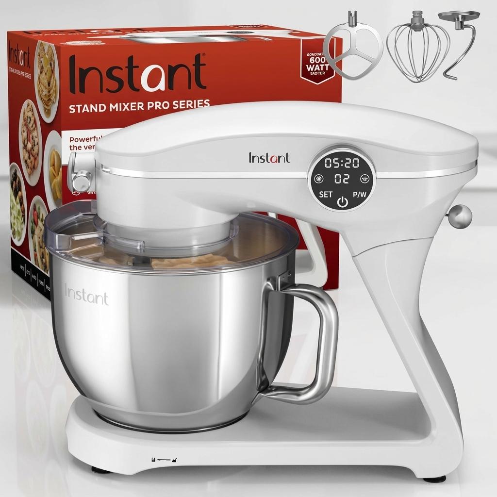 Instant Pot Instant Stand Mixer Pro,600W 10-Speed Electric Mixer with Digital Interface,7.4-Qt Stainless Steel Bowl,Dishwasher Safe Whisk,Dough Hook and Mixing Paddle,Pearl