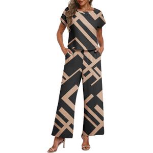 Lepunuo 2 Piece Sets for Women Summer Cap Sleeve Crop Top Wide Leg Pants Matching Lounge Set Vacation Beach Travel Outfits, S