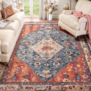SERISSA 5x7 Boho Tribal Area Rug, Washable Large Rugs for Living Room, Ultra Soft Non-Slip Bedroom Rug Print Distressed Vintage Farmhouse Carpet Rug for Dining Room Dorm Office Home Decor (Tribal Medallion/Multi)