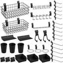 INCLY 30PCS Slatwall Accessories Set with Slatwall Baskets, Slatwall Hooks, Slatwall Shelves, Slatwall Bins, Slatwall Cups, Heavy Duty Slat Wall Accessory for Garage Room Shop Organizing Display