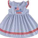 Toddler Baby Girl 4th of July Outfit American Flag Flying Sleeve Plaid A-line Dress Cute Girls Fourth of July Dress (6-12 Months)